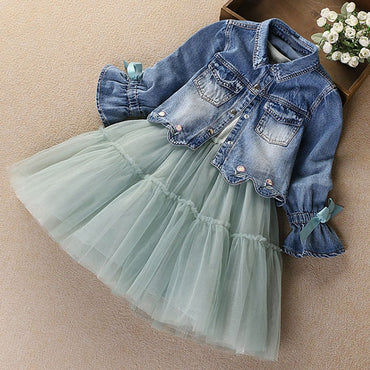 IYEAL Newest  Spring Autumn Baby Girls Clothes Sets Denim Jacket+TUTU Dress 2 PCS Kids Suits Infant Children Clothing Set