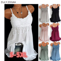 Plus Size Fashion Women Sexy vest dress Summer Sleeveless Top  Lace Tank Shirt  Blouse 7 Colors