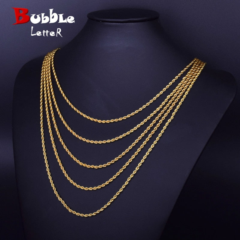 Rope Chain Necklace Gold Color Stainless Steel Hip Hop Jewelry For Women