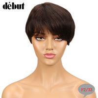 Debut Hair Brazilian Remy Short Straight Human Hair Wigs For Black Women Side Part Ombre Wigs With Bangs Free Shipping