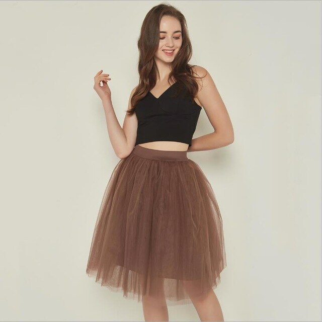 Sexy 5 Layers 60cm Princess Midi Tulle Skirt Pleated Dance Tutu Skirts