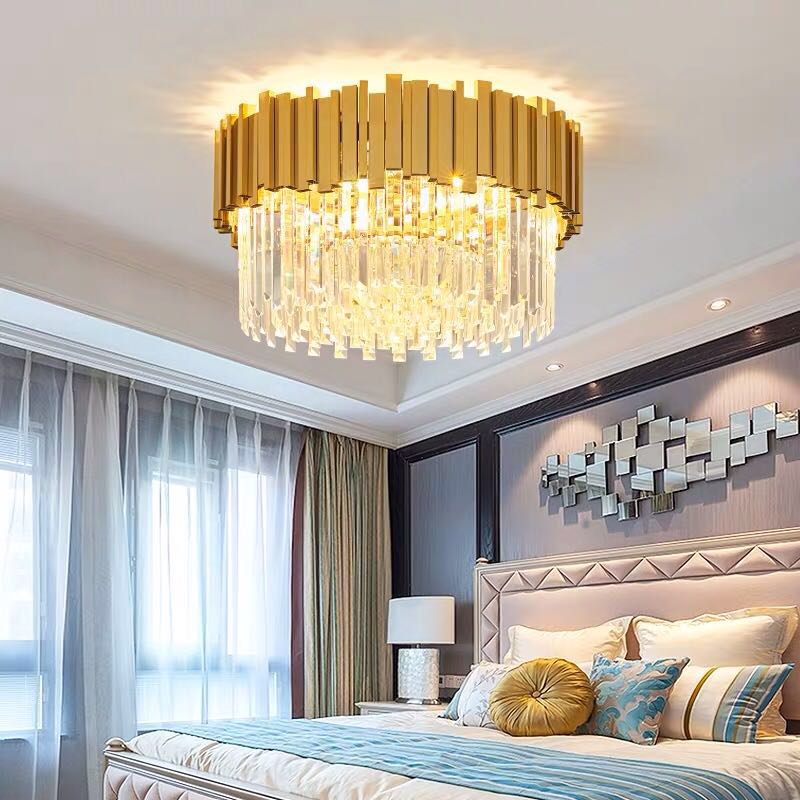 Modern Crystal Ceiling Chandelier For Living Room LED Luxury Gold Stainless Steel Lustres Cristal Lamp Hanging Fixtures Bedroom
