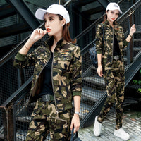 2022 Women's Cotton Casual Spring Camouflage Army Green Two Piece Set 3XL 4XL 5XL