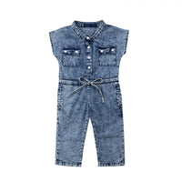 Summer Toddler Kids Baby Girl Clothes Denim Sleeveless Romper Jumpsuit Playsuit Long Pants Outfits 1-6T