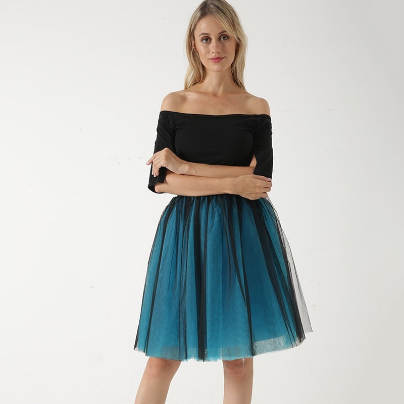 Sexy 5 Layers 60cm Princess Midi Tulle Skirt Pleated Dance Tutu Skirts