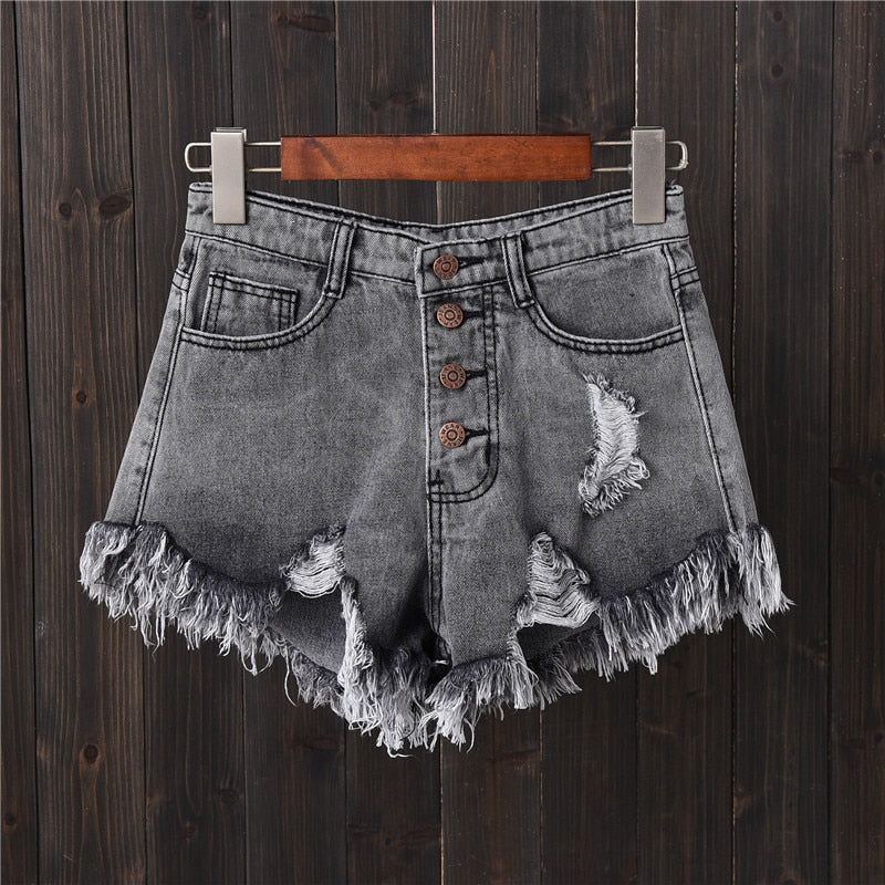 Vintage Ripped Hole Fringe 5 Colors Denim Shorts Women Casual Korean Jeans Shorts 2022 Summer Girl Hot Shorts