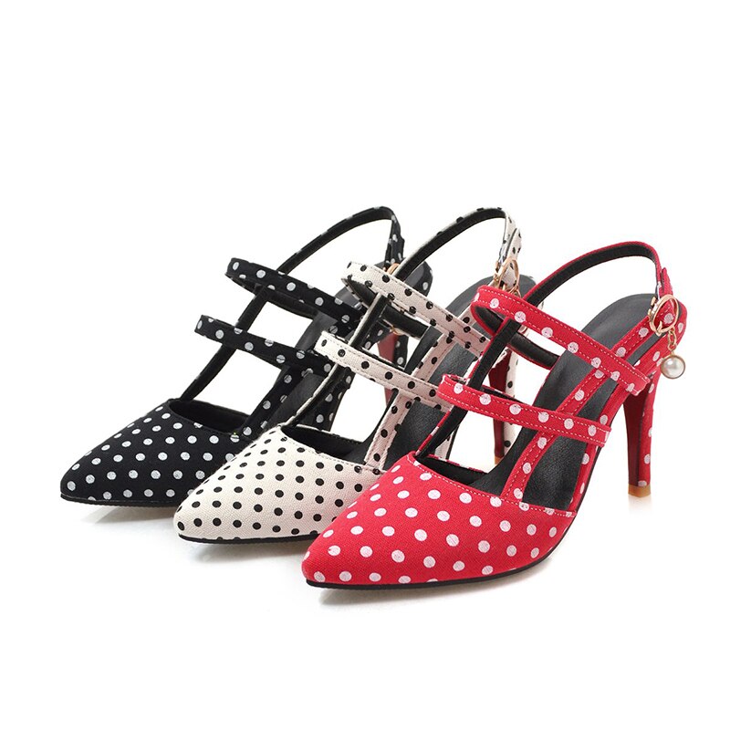 Shoes Woman Polka dot Pointed Toe Sandals Slip on High Heel Slides