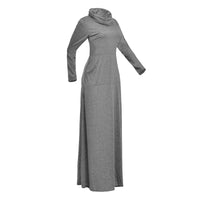 Sexy Women Warm Dress With Pocket Casual Solid Vintage Autumn Winter Maxi Dress