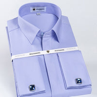 Men&#39;s Classic French Cuff Hidden Button Dress Shirt Long-sleeve Formal Business Standard-fit White Shirts (Cufflinks Included)