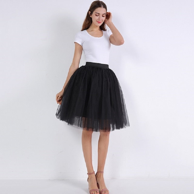 Sexy 5 Layers 60cm Princess Midi Tulle Skirt Pleated Dance Tutu Skirts