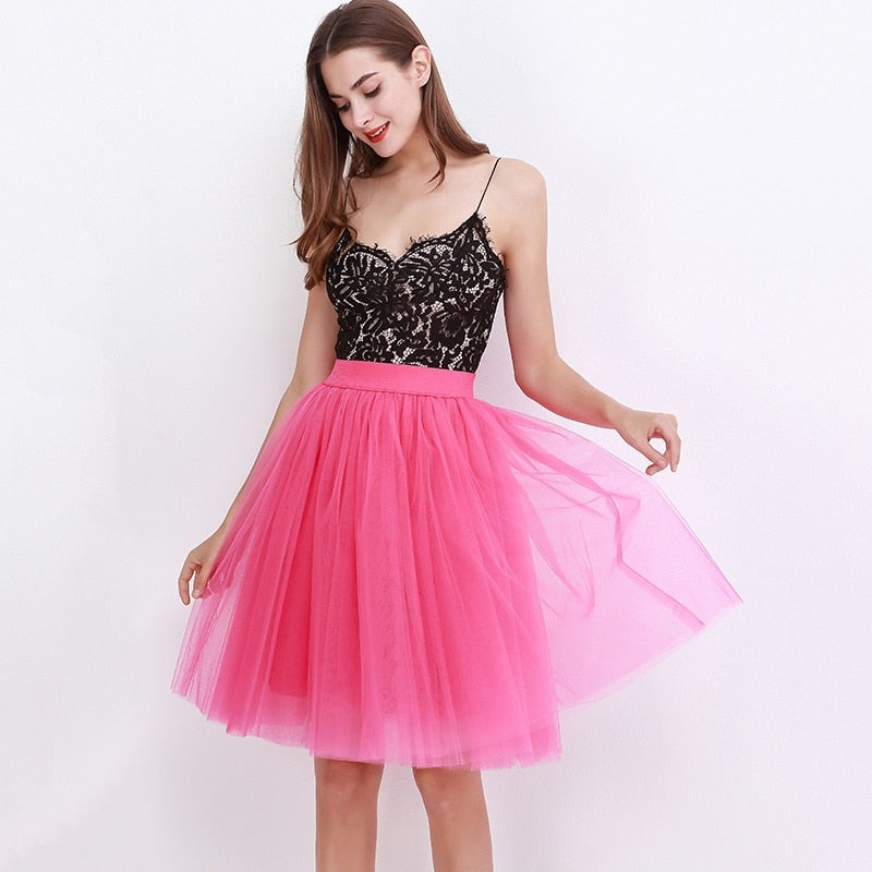 Sexy 5 Layers 60cm Princess Midi Tulle Skirt Pleated Dance Tutu Skirts