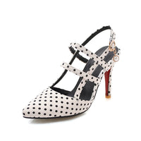 Shoes Woman Polka dot Pointed Toe Sandals Slip on High Heel Slides