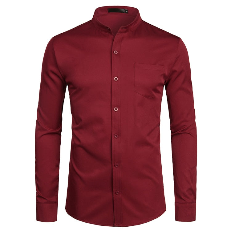 Chemise à col Mandarin pour homme, tenue décontractée à manches longues et boutons avec poche, de marque, 2XL, 2022