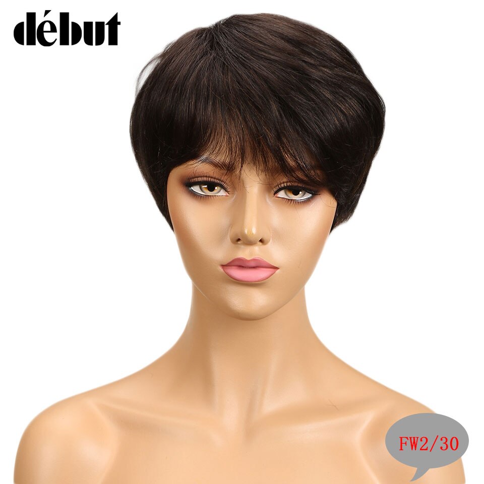 Debut Hair Brazilian Remy Short Straight Human Hair Wigs For Black Women Side Part Ombre Wigs With Bangs Free Shipping