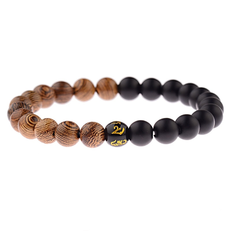 Hot Men Natural Wood Beads Cross Bracelets Onyx Meditation Prayer Bead Bracelet Women Wooden Yoga Jewelry Homme