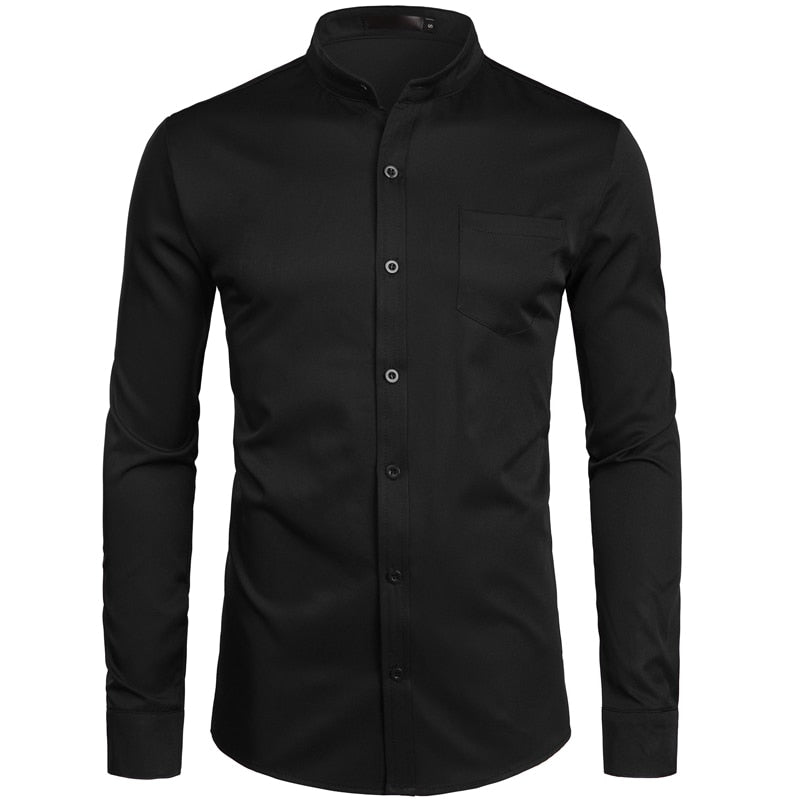 Chemise à col Mandarin pour homme, tenue décontractée à manches longues et boutons avec poche, de marque, 2XL, 2022