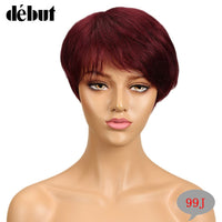 Debut Hair Brazilian Remy Short Straight Human Hair Wigs For Black Women Side Part Ombre Wigs With Bangs Free Shipping