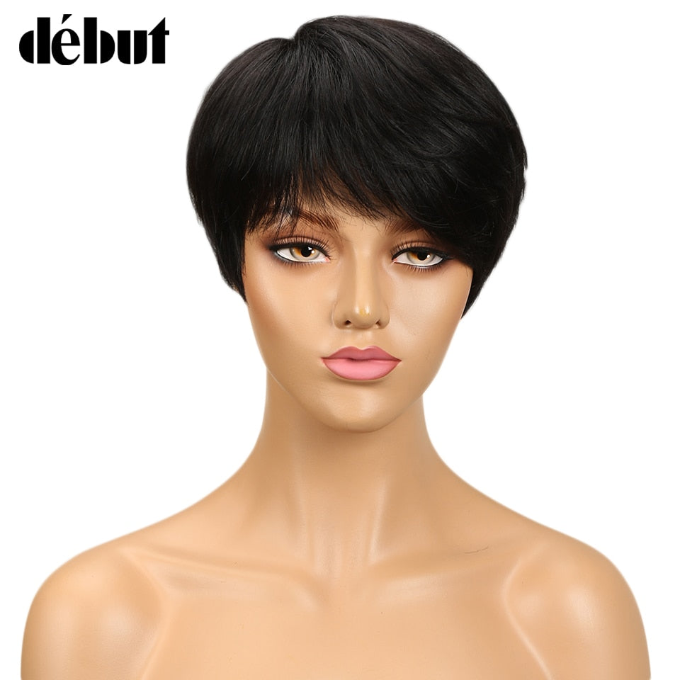 Debut Hair Brazilian Remy Short Straight Human Hair Wigs For Black Women Side Part Ombre Wigs With Bangs Free Shipping