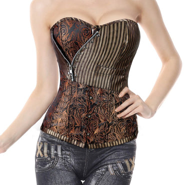 Miss Moly Steampunk Corset Gothic Bustiers Boned Zipper Brown Top Woman Tummy Slimming Sheath Modeling Shapewear Body Shaper