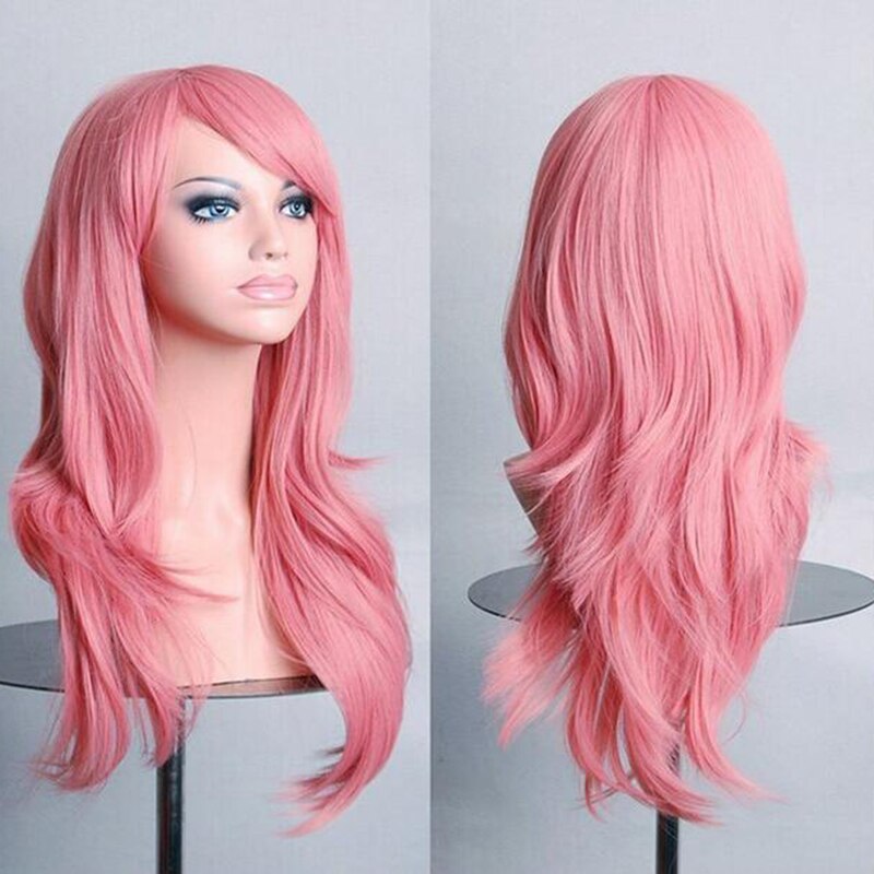 Soowee 70cm Curly Long Pink Cosplay Wig Hair Pieces Synthetic Hair Gray Pink Blonde Wigs for Black Women Peruk