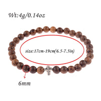 Hot Men Natural Wood Beads Cross Bracelets Onyx Meditation Prayer Bead Bracelet Women Wooden Yoga Jewelry Homme