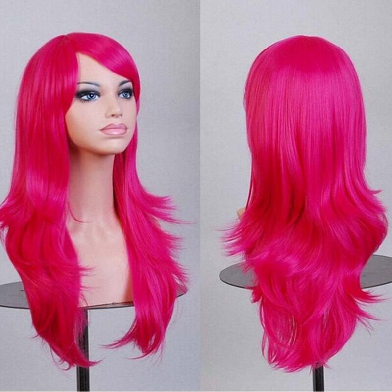 Soowee 70cm Curly Long Pink Cosplay Wig Hair Pieces Synthetic Hair Gray Pink Blonde Wigs for Black Women Peruk