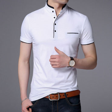 2023 New Fashion Brand Polo Shirt Men's Summer Mandarin Collar Slim Fit Solid Color Button Breathable Polos Casual Men Clothing