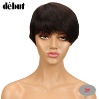 Debut Hair Brazilian Remy Short Straight Human Hair Wigs For Black Women Side Part Ombre Wigs With Bangs Free Shipping