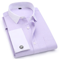 Men French Cufflinks Shirts White Collar Design Solid Color Jacquard Fabric Male Gentleman Dress Long Sleeves Shirt