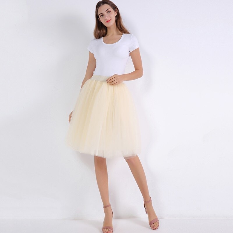 Sexy 5 Layers 60cm Princess Midi Tulle Skirt Pleated Dance Tutu Skirts