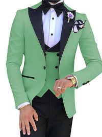 Pink Mens Suits 3 Pieces Slim Fit Casual Business Groomsmen Green Champagne Lapel Tuxedos for Formal Wedding (Blazer+Pants+Vest)