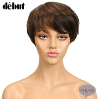 Debut Hair Brazilian Remy Short Straight Human Hair Wigs For Black Women Side Part Ombre Wigs With Bangs Free Shipping