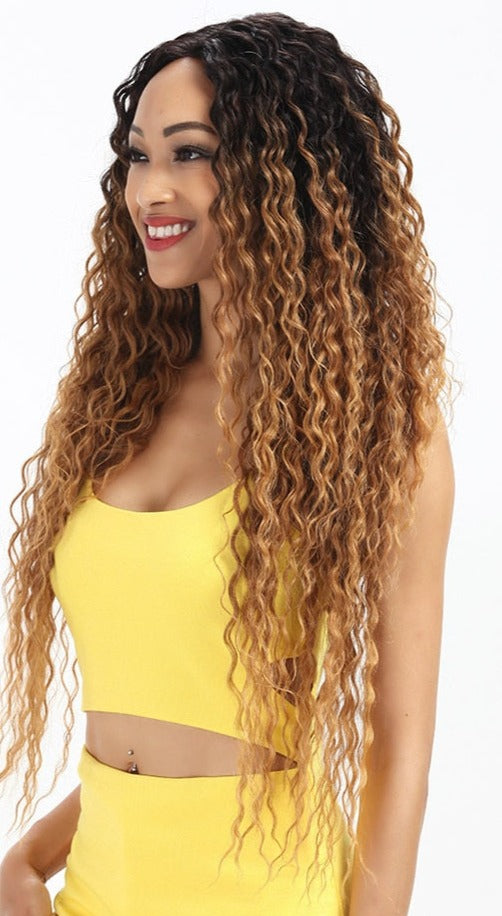 Noble Synthetic Lace Wig Long Wavy Hair 30 Inch Ombre Blonde Wigs