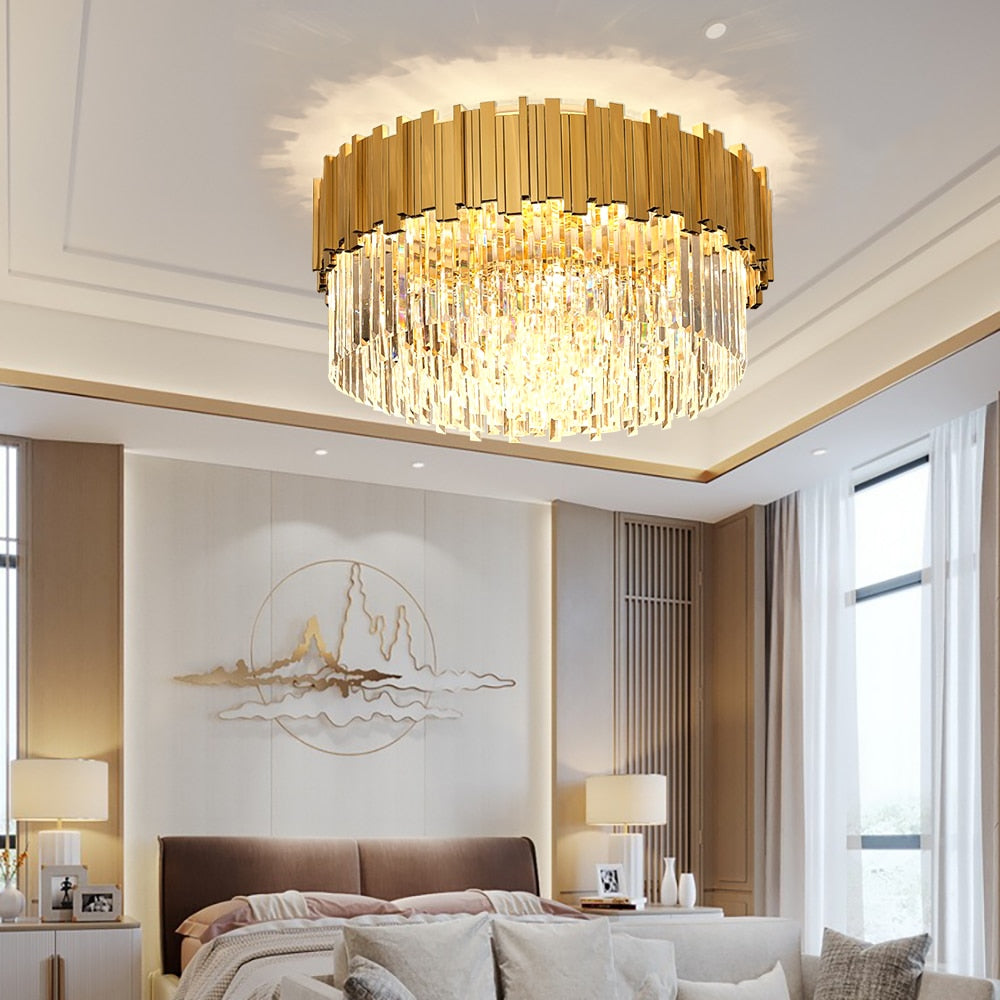 Modern Crystal Ceiling Chandelier For Living Room LED Luxury Gold Stainless Steel Lustres Cristal Lamp Hanging Fixtures Bedroom