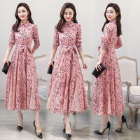 New chiffon stitching lace Dress lady elegant temperament long dress shirt collar long sleeve women print dresses