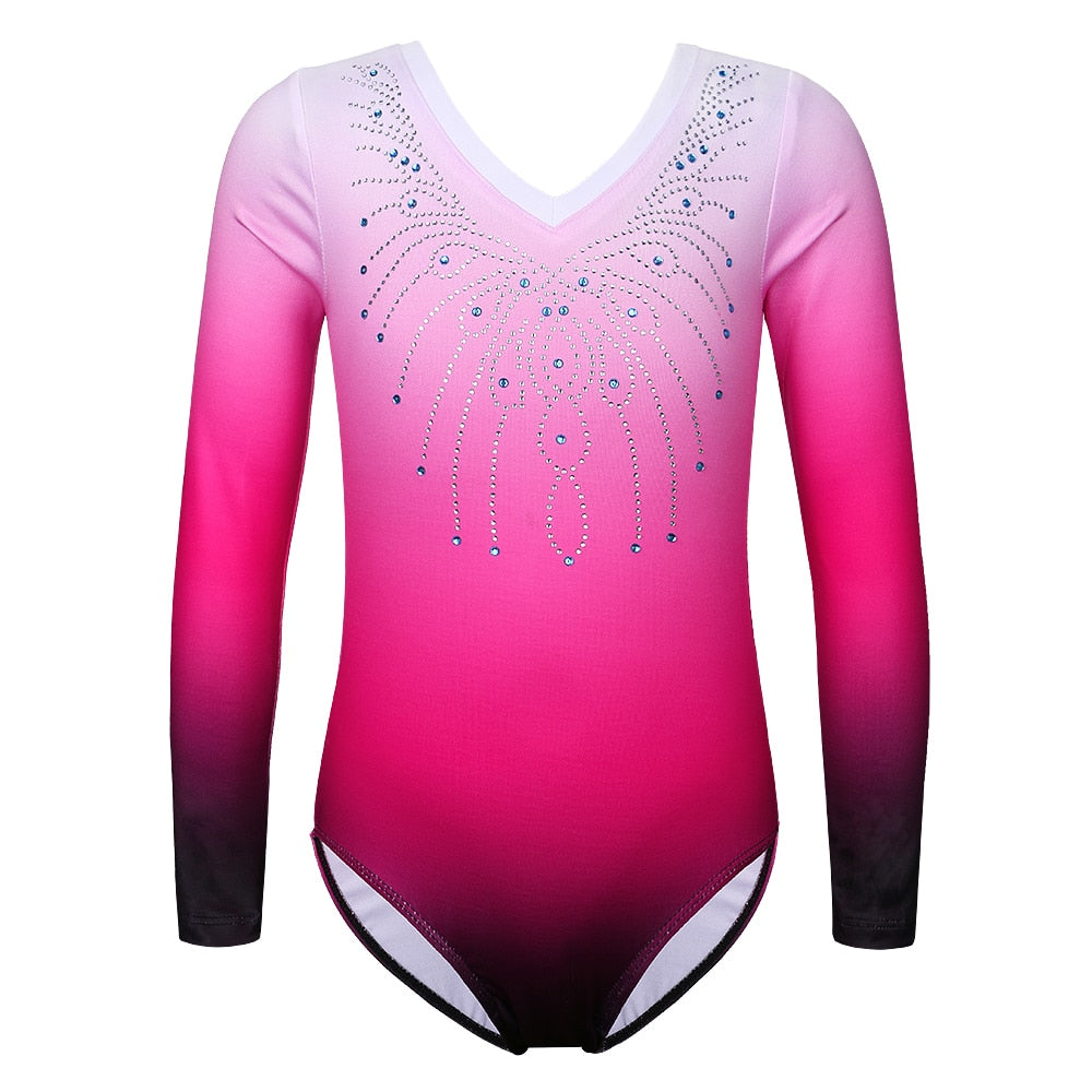 Ballet Leotard Long Sleeve Dance Wear Gradient Red Color Gymnastics