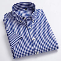 High Quality Men&#39;s Oxford Casual Shirts Leisure Design Plaid Men&#39;s Social Shirts 100% Cotton Short Sleeve Men&#39;s Dress Shirts