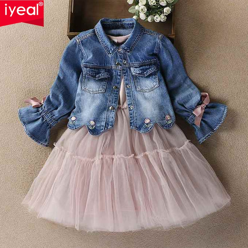 IYEAL Newest  Spring Autumn Baby Girls Clothes Sets Denim Jacket+TUTU Dress 2 PCS Kids Suits Infant Children Clothing Set