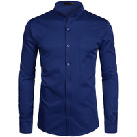 Chemise à col Mandarin pour homme, tenue décontractée à manches longues et boutons avec poche, de marque, 2XL, 2022