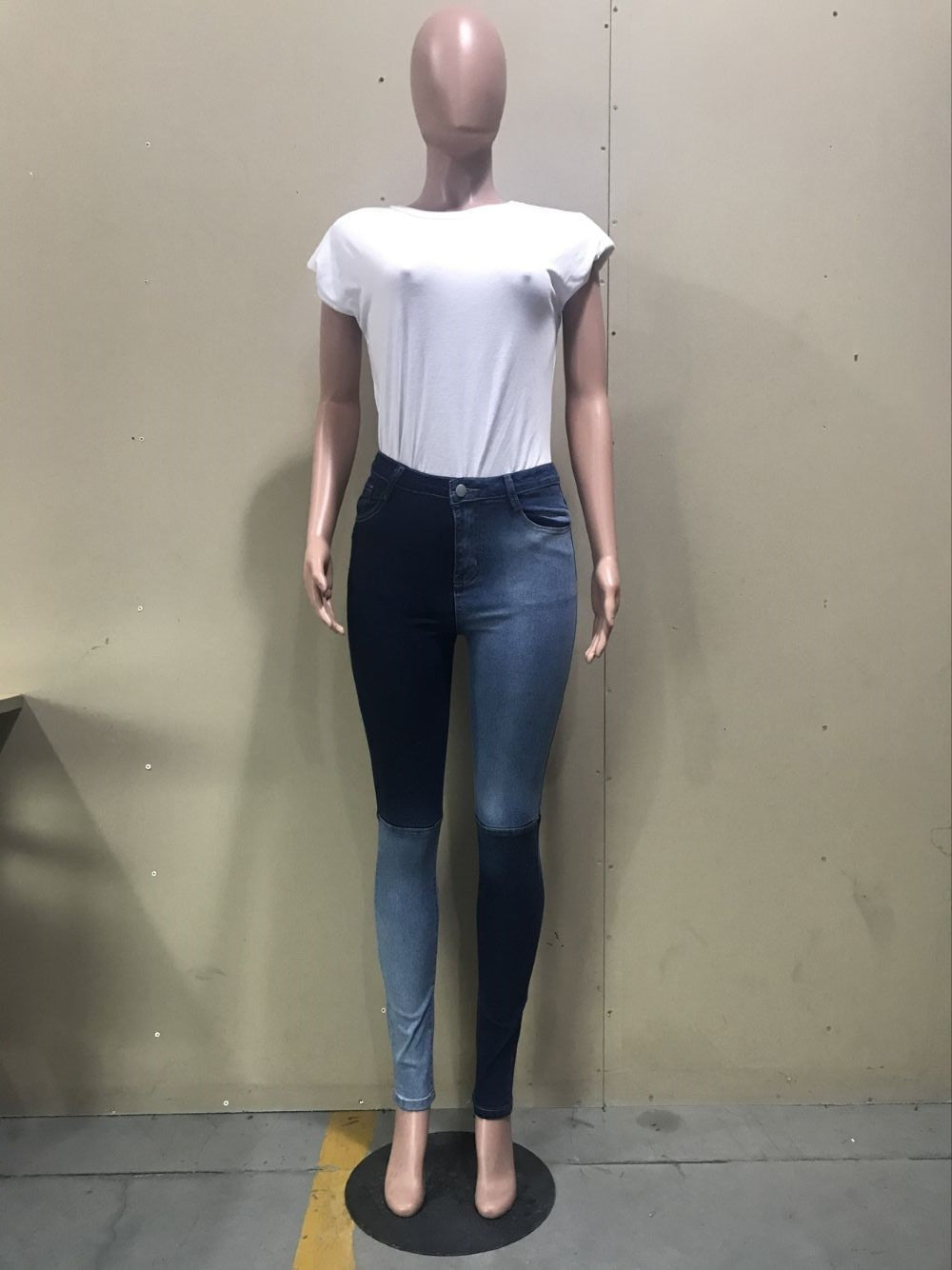 Color Block Spliced Casual Denim Long Pant Fashion High Waist Skinny Pencil Trouser Streetwear Zipper Fly Bodycon Jeans