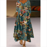 Floral Parrot Print Maxi Long Dress Women's Fashion Party Evening Dresses Sexy high Waist Robe Summer Long Sleeve Elegant Dress