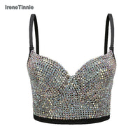 Irene Tinnie Hand-made Pearls Jewel Diamond Bralet Women&#39;s Bustier Bra Wedding Party Corset Cropped Top Vest Plus Size