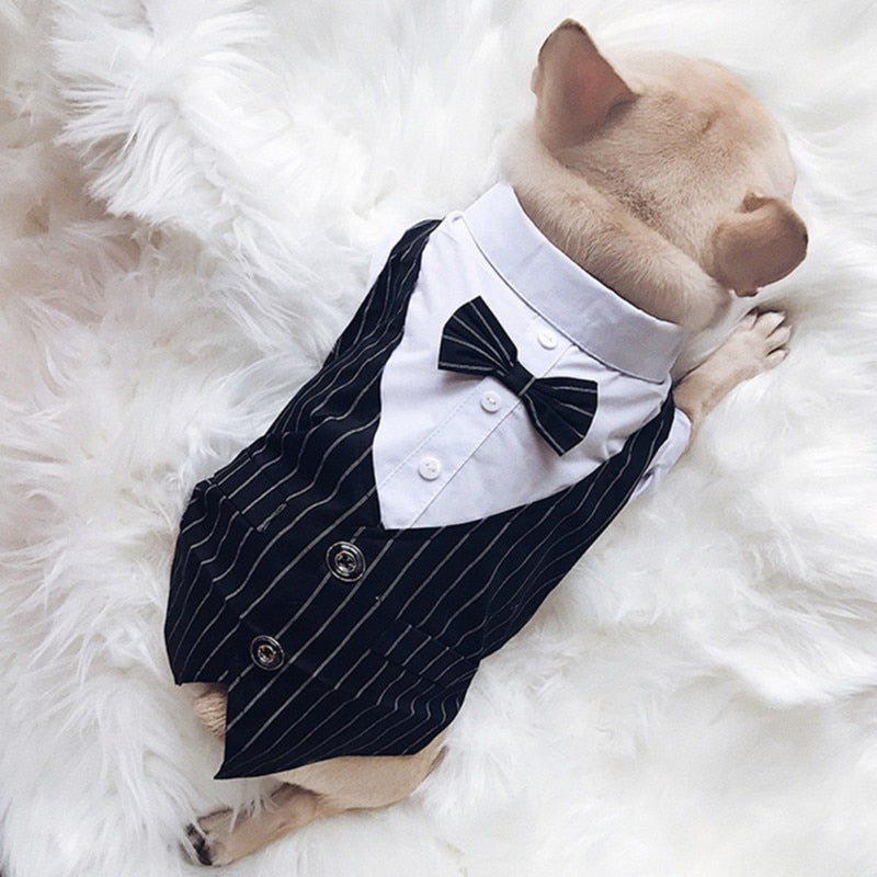 Dog Shirt Pet Small Dog Clothes Stylish Suit Bow Tie Wedding Shirt Costume Formal Tuxedo With Bow Tie Puppy Cat Bulldog Clothing