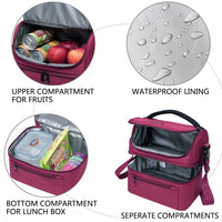 VASCHY Lunch Bag Insulated Lunch Cooler Bag Leak-proof in Dual Compartment Bento Bag for Women Men 14 Cans Picnic Bag Burgundy