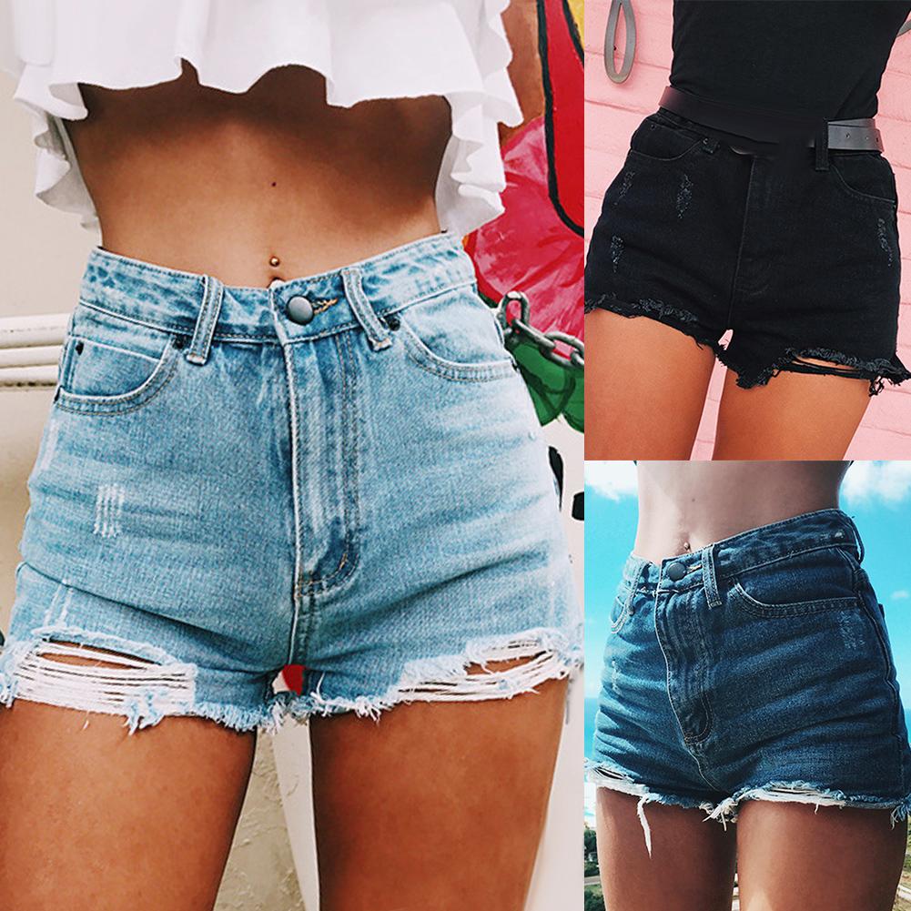 Hole Denim Shorts For Women Summer Ripped Frayed Zipper High Waist Jeans Girl Hot Denim Shorts Pockets