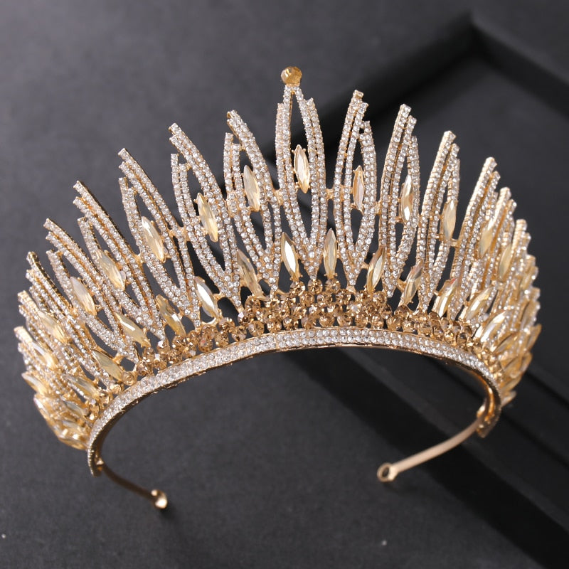 Luxury Crystal Gold Color Big Crown Tiara Queen Women Beauty pageant Prom Crowns Tiaras Wedding Bridal Hair Jewelry Accessories