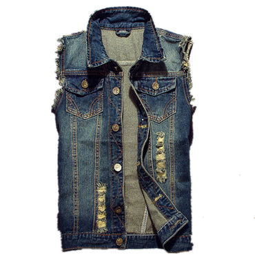 2022 Ripped Jean Jacket Men's Denim Vest Hip Hop Jean Coats