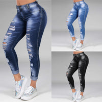 plus size 5XL Women Ripped High Waist Trousers Skinny Denim Jeans Hollow Bleached Long Pants Hollow Bleached Pencil Pants 2020