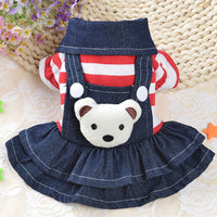 Spring Summer Pet Dog Clothes Striped Bear Cute Cat Strap Denim Skirt Yorkie Chihuahua Dresses Clothes Ropa Perro