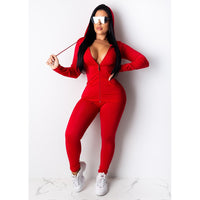 Fashion Hooded Two Piece Set Jogging Femme Zipper Top + Pants Suit Sportwear Tracksuit Women Outfits Solid 7 Color